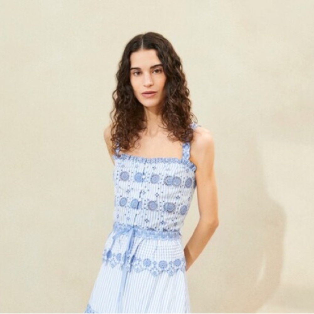 Loeffler Randall Shireen Stripe Ruffle Eyelet Top